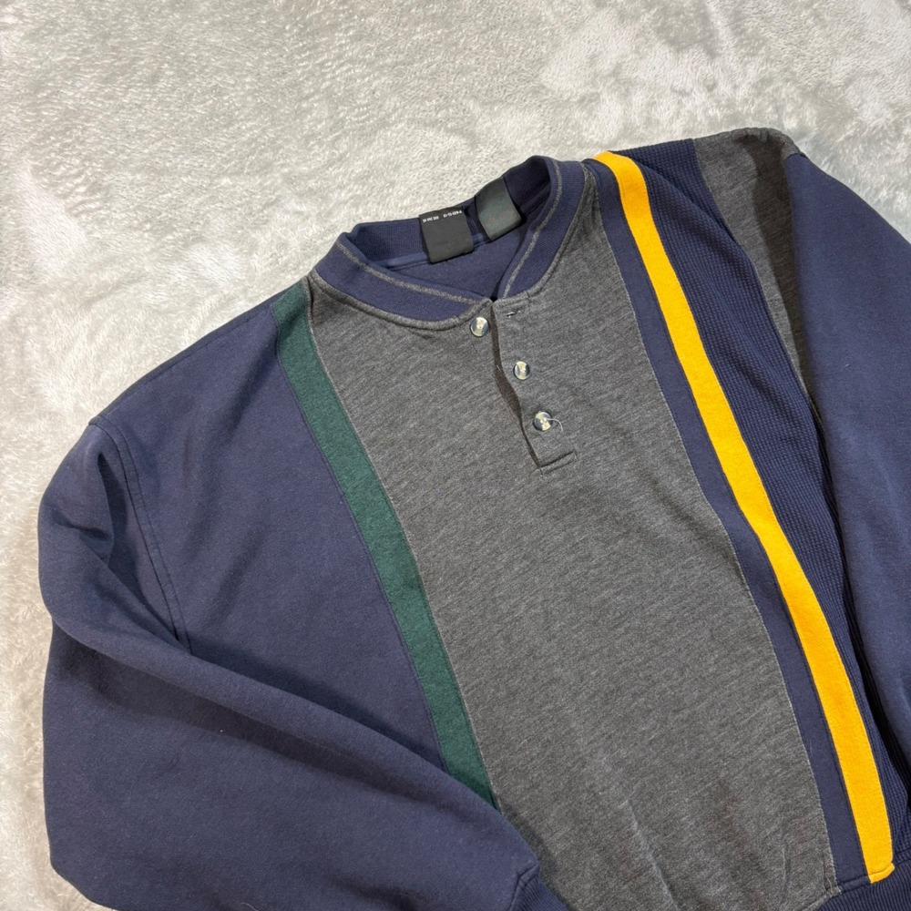 USA Olympics Henley Sweatshirt Men XL Navy Blue Grey Colorblock Vintage 90s‎